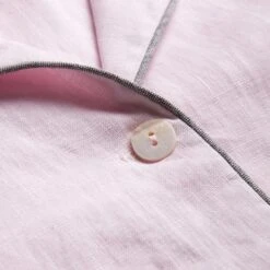 Blush Pink Linen Pajama Shirt (Top Only) -Piglet Blush Pink Linen Pajama Shirt Button Detail Piglet in Bed
