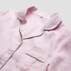 Blush Pink Linen Pajama Shirt (Top Only) -Piglet Blush Pink Linen Pajama Shirt Detail Piglet in Bed