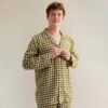 Men's Botanical Green Gingham Linen Pajama Shirt (Top Only)