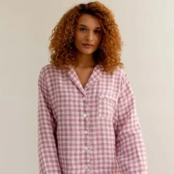 Orchid Gingham Linen Pajama Shirt (Top Only)