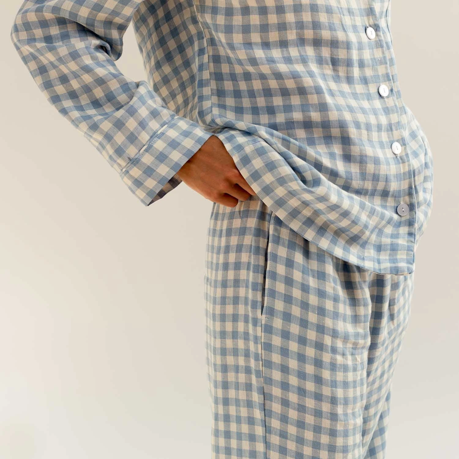 Warm Blue Gingham Linen Pajama Pants 3 Warm Blue Gingham Linen Pajama Pants