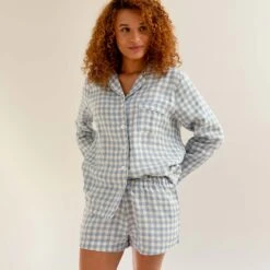Warm Blue Gingham Linen Pajama Shirt (Top Only) 10 Warm Blue Gingham Linen Pajama Shirt (Top Only) -Piglet EG PIGLET ECOMM LOWRES 0978