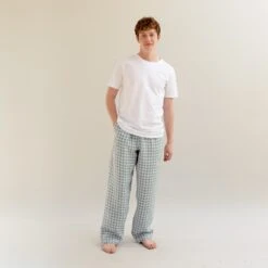 Men's Warm Blue Gingham Linen Pajama Pants 7 Men's Warm Blue Gingham Linen Pajama Pants -Piglet EG PIGLET ECOMM LOWRES 1148 1