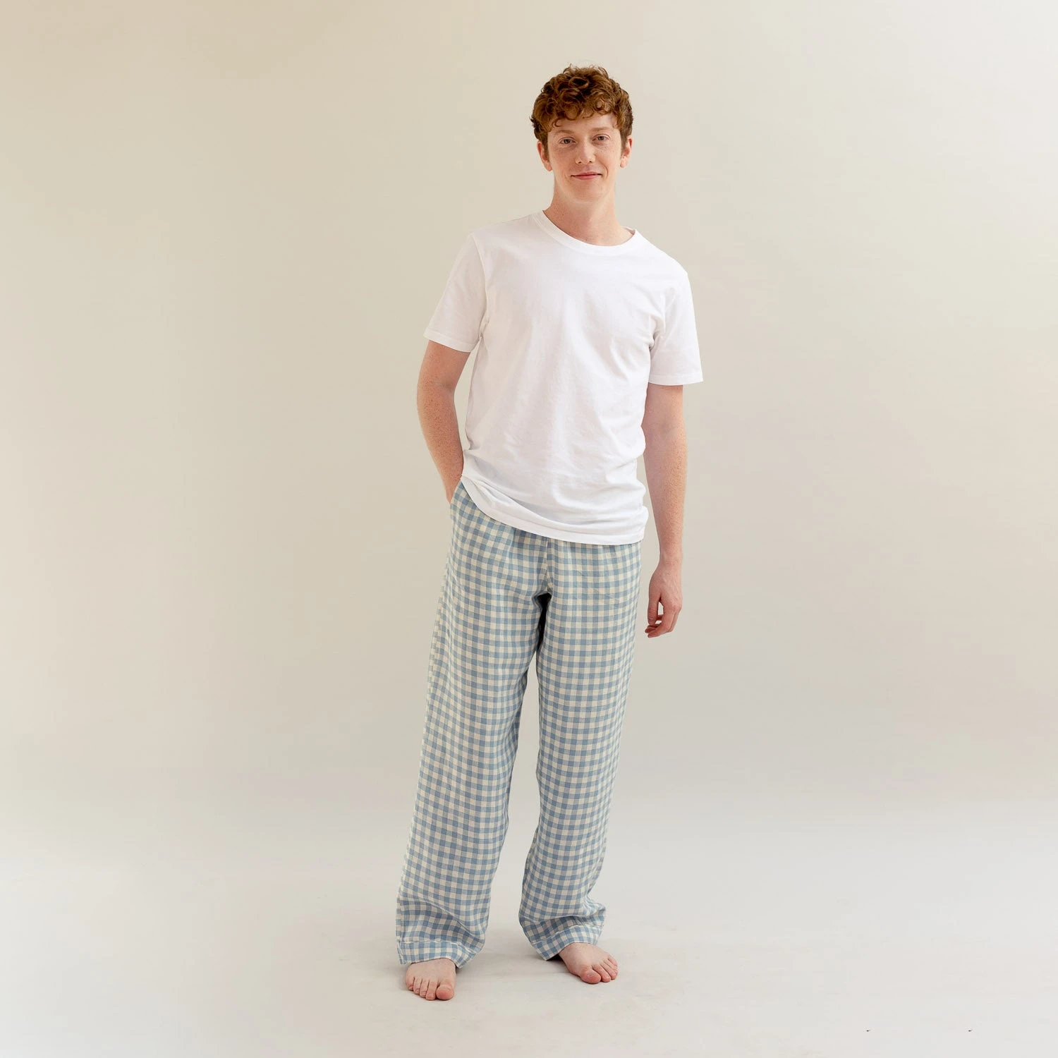 Men's Warm Blue Gingham Linen Pajama Pants 4 Men's Warm Blue Gingham Linen Pajama Pants - Image 2