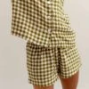 Botanical Green Gingham Linen Pajama Shorts
