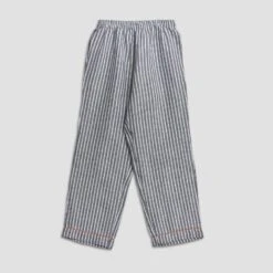 Midnight Stripe Linen Pajama Pants -Piglet Linen Pajama Trouser Midnight Stripe Piglet in Bed d