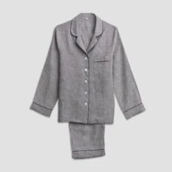 Men's Gray Linen Pajama Set -Piglet Pajama TrouserSet Grey PigletinBed 1