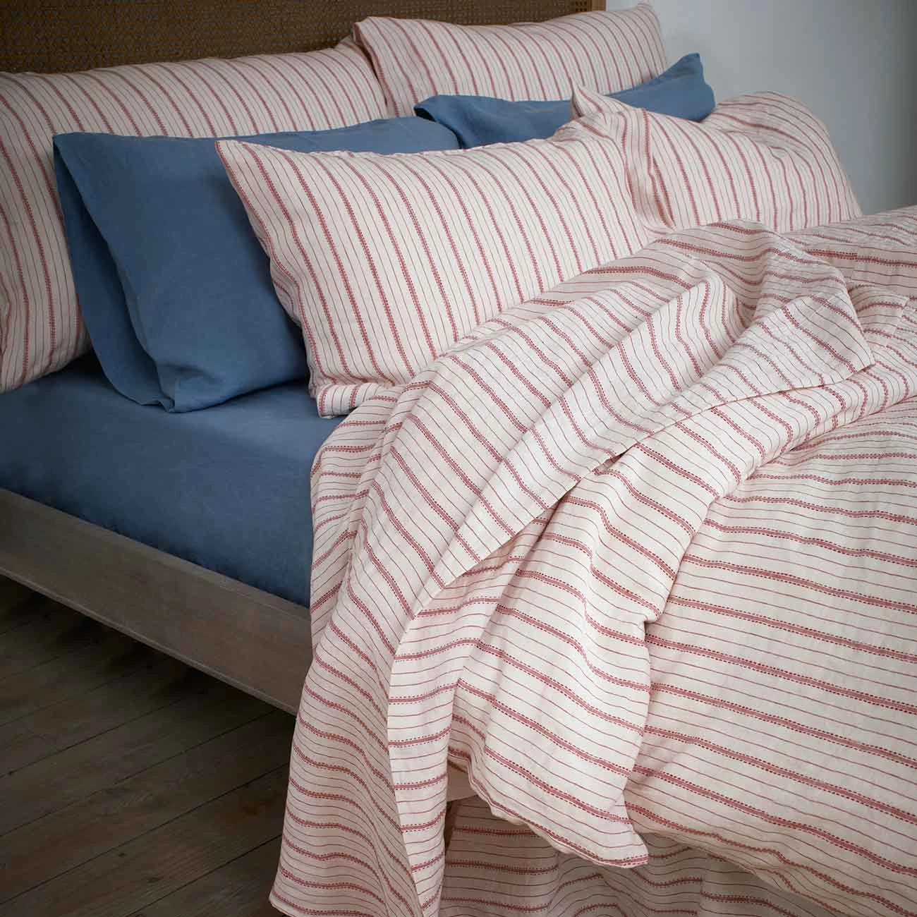 Mineral Red Ticking Stripe Linen Flat Sheet 3 Mineral Red Ticking Stripe Linen Flat Sheet