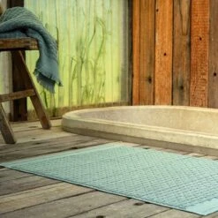 Ash Green Basketweave Cotton Bath Mat -Piglet Piglet in Bed Bathroom Collection Basketweave Cotton Bath Mat Ash Green 2