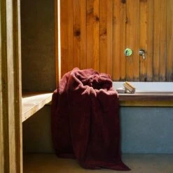 Merlot Organic Cotton Bath Sheet -Piglet Piglet in Bed Bathroom Collection Organic Cotton Bath Sheet Merlot 1