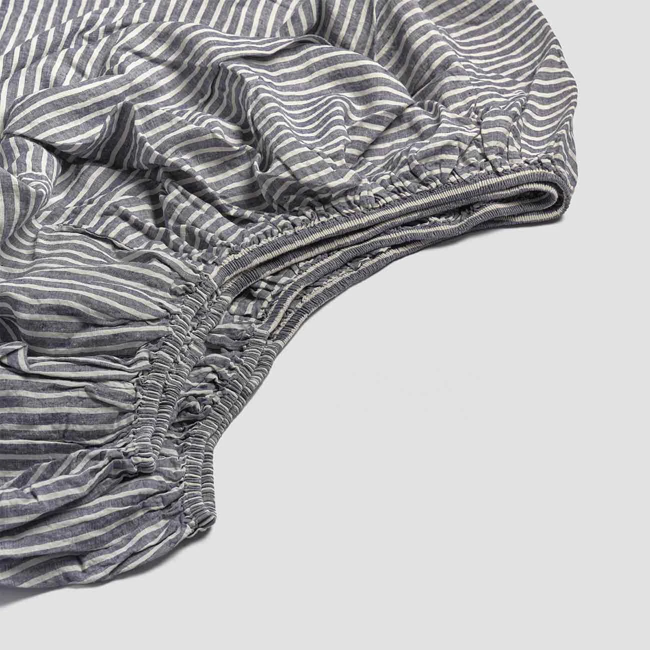 Midnight Stripe Linen Fitted Sheet 3 Midnight Stripe Linen Fitted Sheet