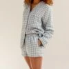 Warm Blue Gingham Linen Pajama Shorts