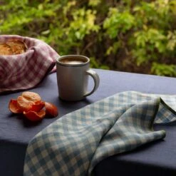 Warm Blue Gingham Linen Napkin Set Of 4