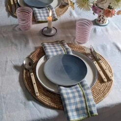 Warm Blue Gingham Linen Napkin Set Of 4 -Piglet Piglet in Bed Linen Napkin Set Warm Blue Gingham Lifestyle 6 1