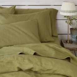Botanical Green Linen Pillowcases (Pair)