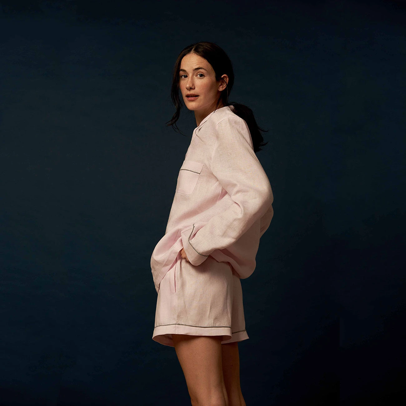 Blush Pink Linen Pajama Shorts Set 4 Blush Pink Linen Pajama Shorts Set - Image 2