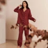 Cherry Linen Pajama Set -Piglet Piglet in Bed Linen Pyjama Trouser Set Cherry 1 1