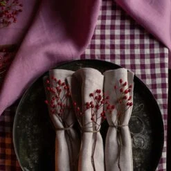 Oatmeal Linen Napkin Set Of 4 -Piglet Piglet in Bed Linen Tableware Berry Gingham Lifestyle 1300x1300 18