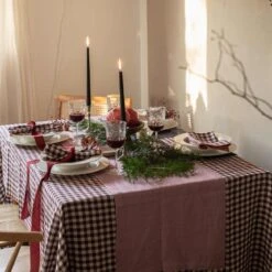 Raspberry Linen Table Runner -Piglet Piglet in Bed Linen Tableware Berry Gingham Lifestyle 1300x1300 4 1