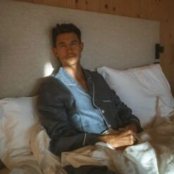 Men's Blueberry Linen Pajama Shirt (Top Only) -Piglet Piglet in Bed Men s Linen Pyjama Trouser Set Blueberry Lifestyle 2