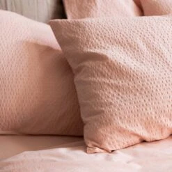 Salt Pink Seersucker Cotton Pillowcases (Pair) -Piglet Piglet in Bed Seersucker Cotton Bedding Salt Pink Lifestyle 4