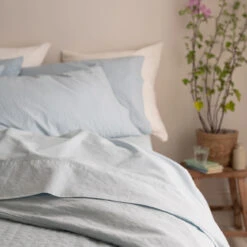 Sky Blue Percale Cotton Flat Sheet -Piglet Piglet in Bed Seersucker Cotton Bedding Sky Blue Lifestyle 5