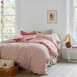 Desert Sand Seersucker Stripe Cotton Duvet Cover 12 Desert Sand Seersucker Stripe Cotton Duvet Cover -Piglet Piglet in Bed Seersucker Stripe Bedding Desert Sand 2
