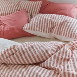 Desert Sand Seersucker Stripe Cotton Duvet Cover 13 Desert Sand Seersucker Stripe Cotton Duvet Cover -Piglet Piglet in Bed Seersucker Stripe Bedding Desert Sand 4