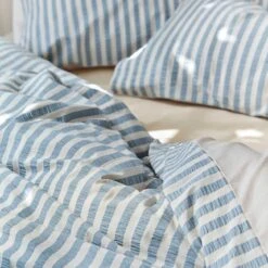 Warm Blue Seersucker Stripe Cotton Duvet Cover -Piglet Piglet in Bed Seersucker Stripe Bedding Warm Blue 4