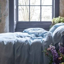 Lake Blue Linen Sheet Set 13 Lake Blue Linen Sheet Set -Piglet Piglet in Bed Standard Sheet Set Lake Blue 3