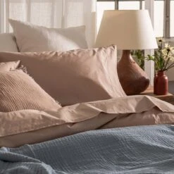 Cafe Au Lait Washed Cotton Percale Flat Sheet 9 Cafe Au Lait Washed Cotton Percale Flat Sheet -Piglet Piglet in Bed Washed Cotton Bedding Cafe au Lait Lifestyle 4