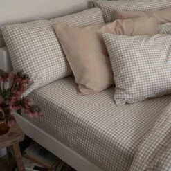 Cafe Au Lait Small Gingham Cotton Fitted Sheet -Piglet PigletInBed CottonBedding CafeAuLaitGingham 1300x1300 Web3jpg d43df3ca 3e66 4694 b355 2d005bba9d10