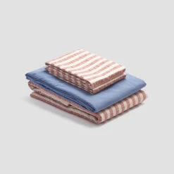 Desert Sand Seersucker Stripe Cotton Bundle -Piglet PigletinBed CottonBasicBundle DesertSandSeersuckerStripe Mix Match V2 CoveBlue greyBG 1