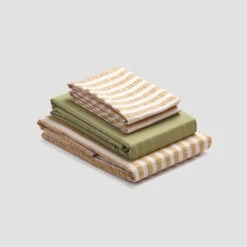 Ochre Seersucker Stripe Cotton Bundle -Piglet PigletinBed CottonBasicBundle OchreSeersuckerStripe Mix Match V2 Pear greyBG