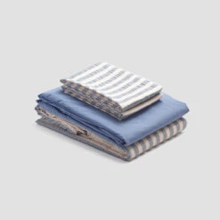 Warm Blue Seersucker Stripe Cotton Bundle -Piglet PigletinBed CottonBasicBundle WarmBlueSeersuckerStripe Mix Match V1 CoveBlue greyBG