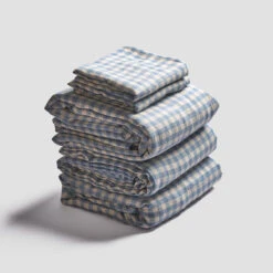 Warm Blue Gingham Linen Bedtime Bundle -Piglet PigletinBed GinghamBeddingBedtimeBundle WarmBlue 1 greyBG
