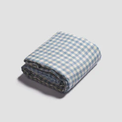 Warm Blue Gingham Linen Bedtime Bundle -Piglet PigletinBed GinghamBeddingFlatSheet WarmBlue 1 greyBG 079e20e2 33fe 43b9 a878 bde97ac35b77