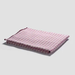 Orchid Gingham Linen Tablecloth -Piglet PigletinBed GinghamLinenTablecloth Orchid greyBG 1