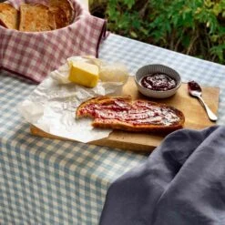 Warm Blue Gingham Linen Tablecloth -Piglet PigletinBed GinghamLinenTablecloth WarmBlueGingham Lifestyle 2 1