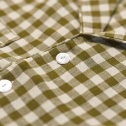 Men's Botanical Green Gingham Linen Pajama Shirt (Top Only) -Piglet PigletinBed GinghamMensShirt BotanicGreen 3 greybg 1