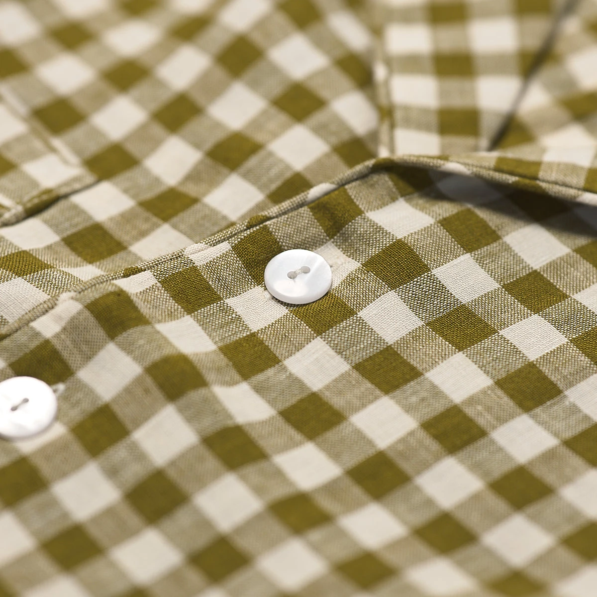 Men's Botanical Green Gingham Linen Pajama Shirt (Top Only) 7 Men's Botanical Green Gingham Linen Pajama Shirt (Top Only) - Image 5