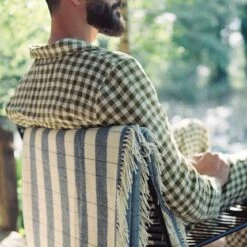 Men's Botanical Green Gingham Linen Pajama Shirt (Top Only) 13 Men's Botanical Green Gingham Linen Pajama Shirt (Top Only) -Piglet PigletinBed GinghamMensShirt BotanicalGreen Lifestyle 1