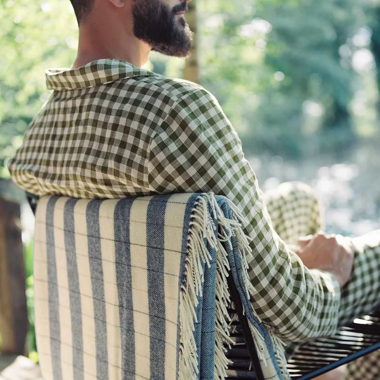 Men's Botanical Green Gingham Linen Pajama Shirt (Top Only) 8 Men's Botanical Green Gingham Linen Pajama Shirt (Top Only) - Image 6