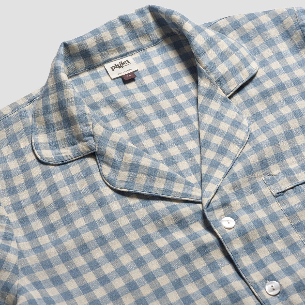 Men's Warm Blue Gingham Linen Pajama Shirt 5 Men's Warm Blue Gingham Linen Pajama Shirt - Image 3