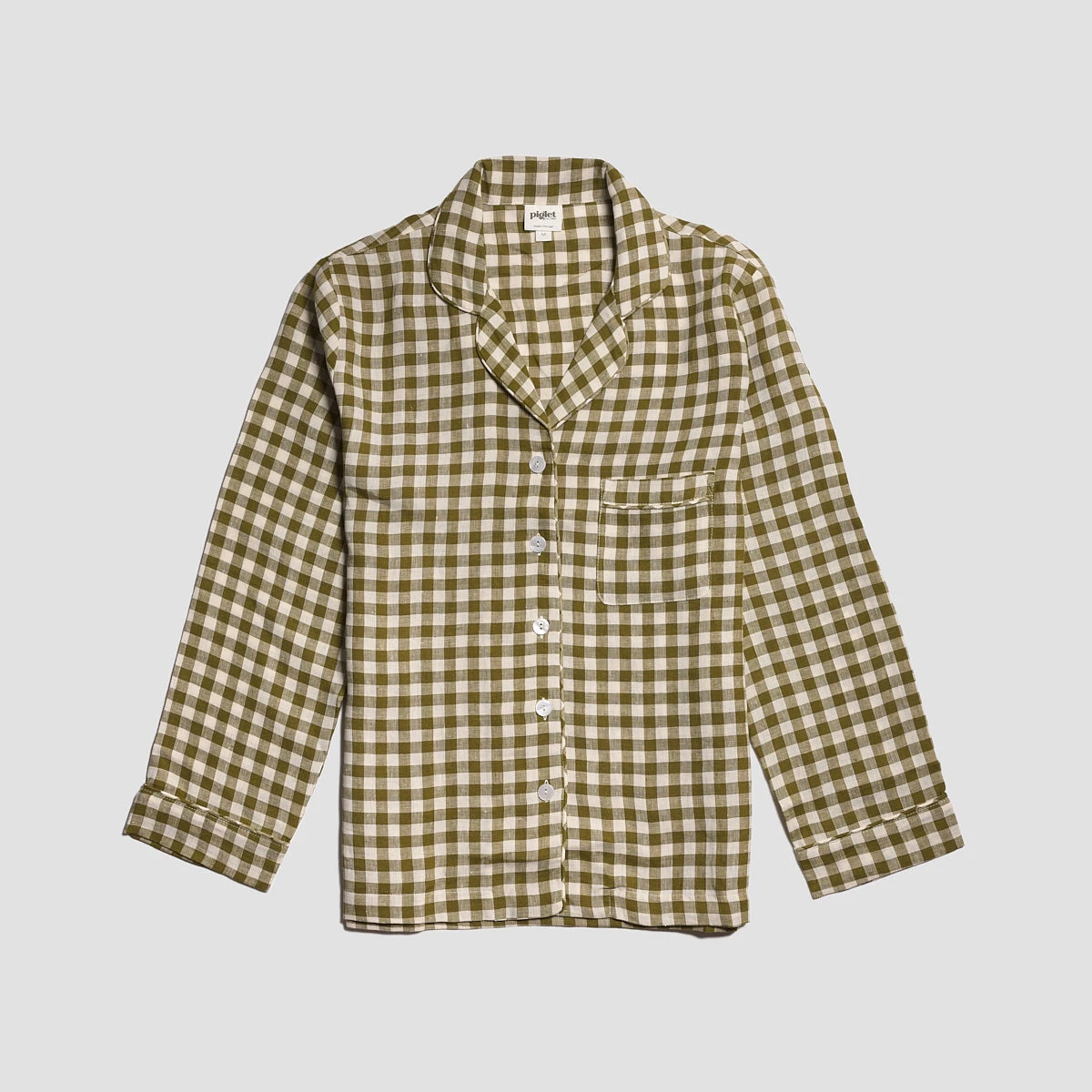 Botanical Green Gingham Linen Pajama Shirt (Top Only) 4 Botanical Green Gingham Linen Pajama Shirt (Top Only) - Image 2