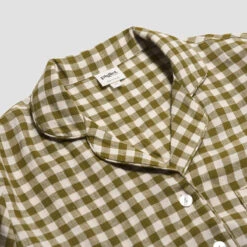 Botanical Green Gingham Linen Pajama Shirt (Top Only) -Piglet PigletinBed GinghamShirt BotanicGreen 2 greybg