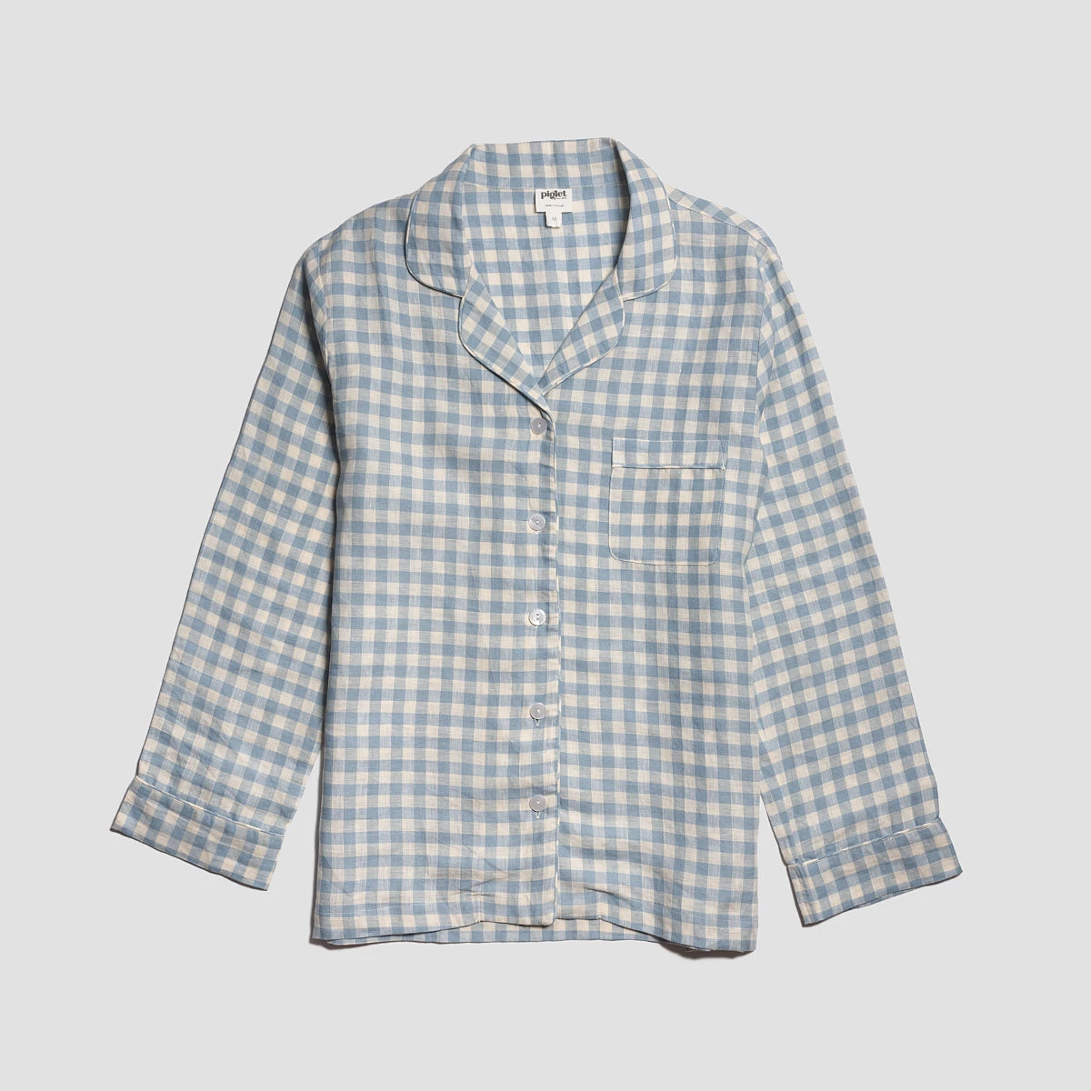 Warm Blue Gingham Linen Pajama Shirt (Top Only) 4 Warm Blue Gingham Linen Pajama Shirt (Top Only) - Image 2