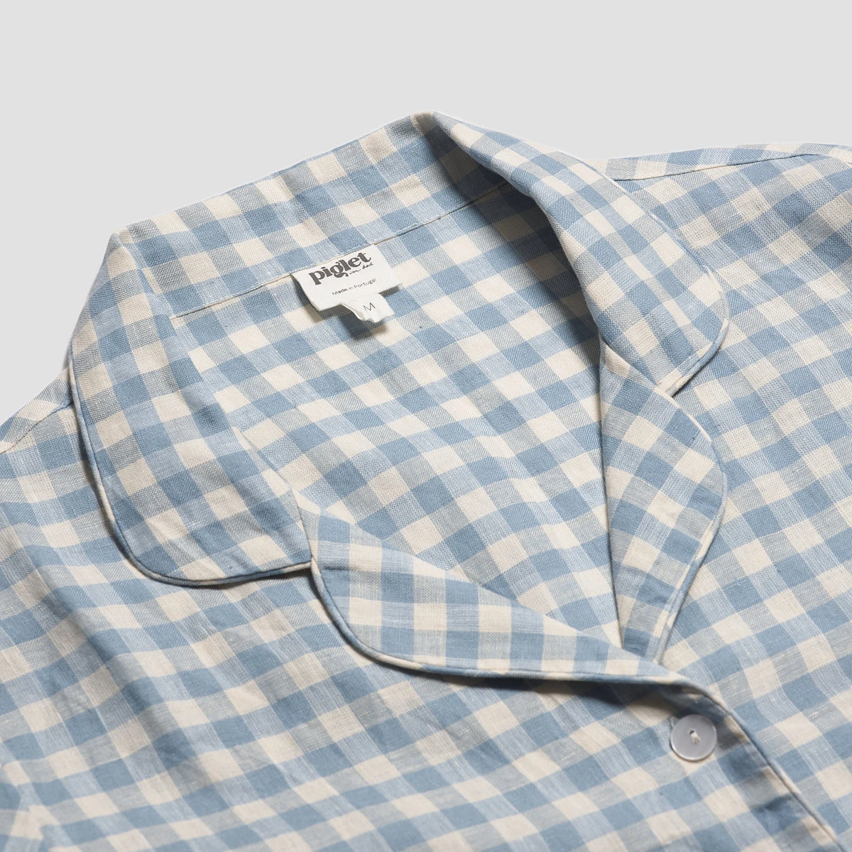 Warm Blue Gingham Linen Pajama Shirt (Top Only) 6 Warm Blue Gingham Linen Pajama Shirt (Top Only) - Image 4