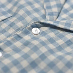 Warm Blue Gingham Linen Pajama Shirt (Top Only) -Piglet PigletinBed GinghamShirt WarmBlue 3 greybg 1