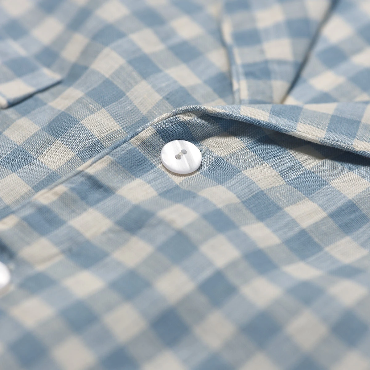 Warm Blue Gingham Linen Pajama Shirt (Top Only) 8 Warm Blue Gingham Linen Pajama Shirt (Top Only) - Image 6